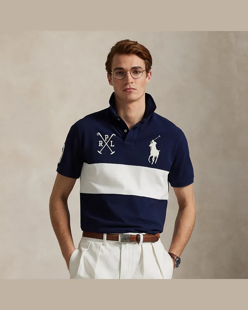 Ralph Lauren Custom-Slim Piqué-Poloshirt mit Big Pony Blue