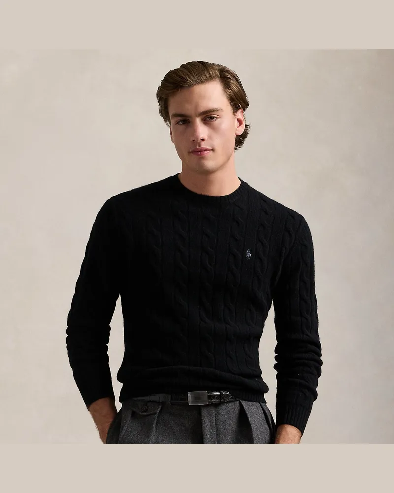 Ralph Lauren Wollpullover mit Zopfmuster Black