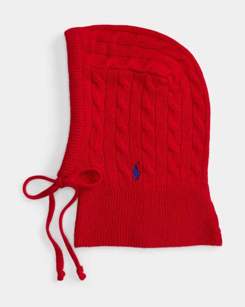 Ralph Lauren Zopfmuster-Kapuzenschal mit Kaschmir Red