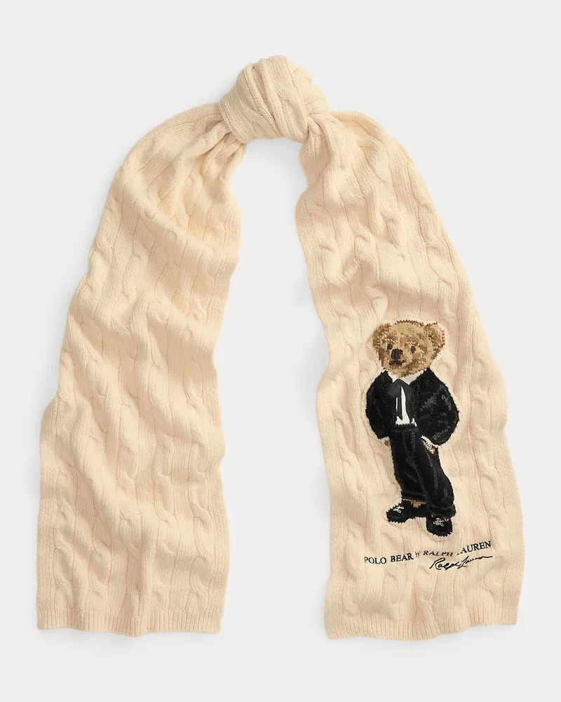 Ralph Lauren Schal aus Wollmischung mit Polo Bear Cream