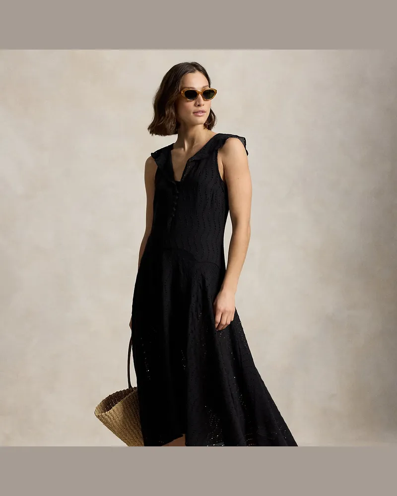 Ralph Lauren Gaze-Kleid mit Lochstickerei Black
