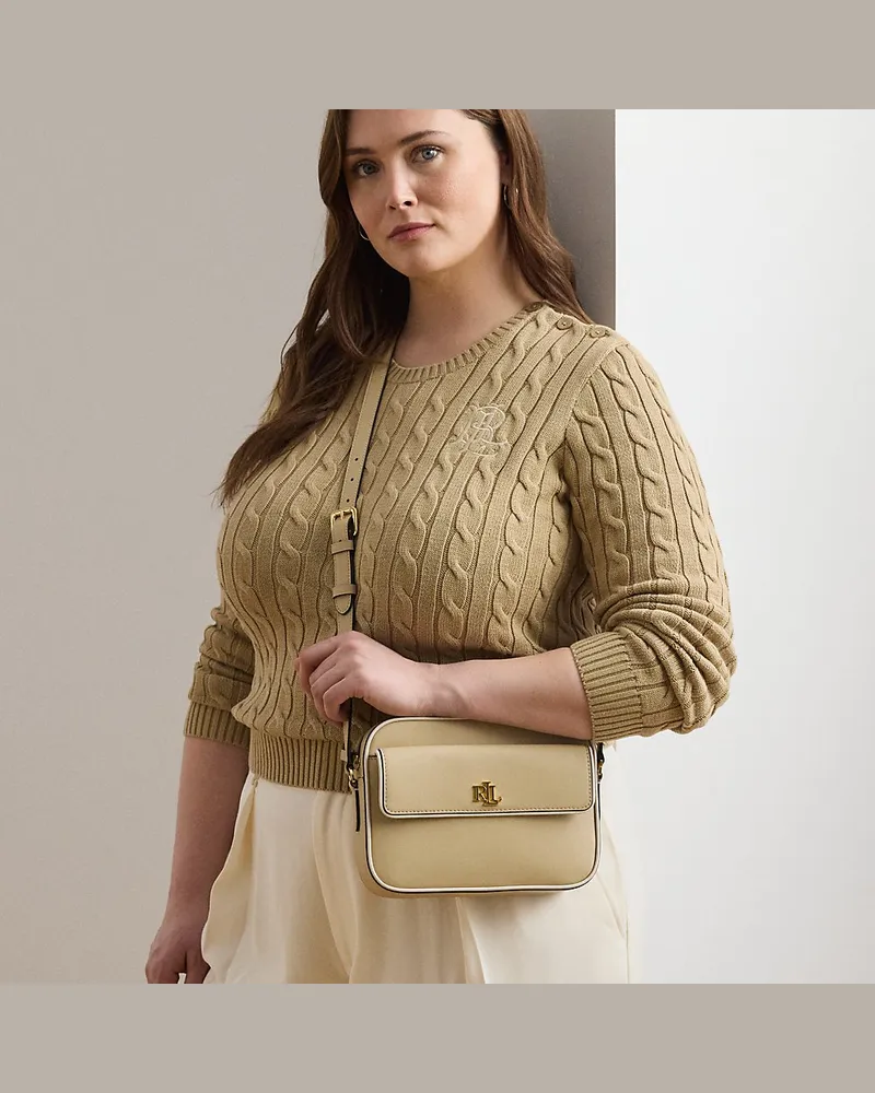 Ralph Lauren Zweifarbige Kameratasche Marcy aus Leder Tan