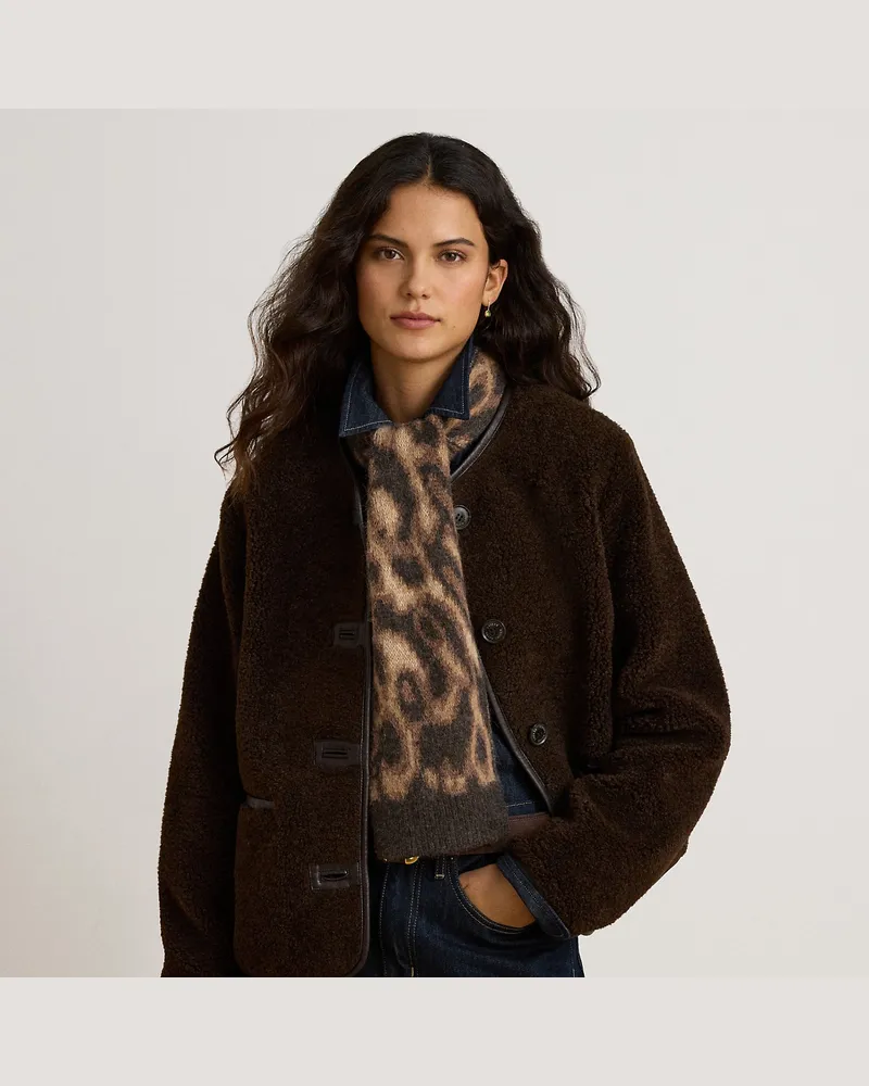 Ralph Lauren Teddymantel mit Kunstfell und Besatz Brown