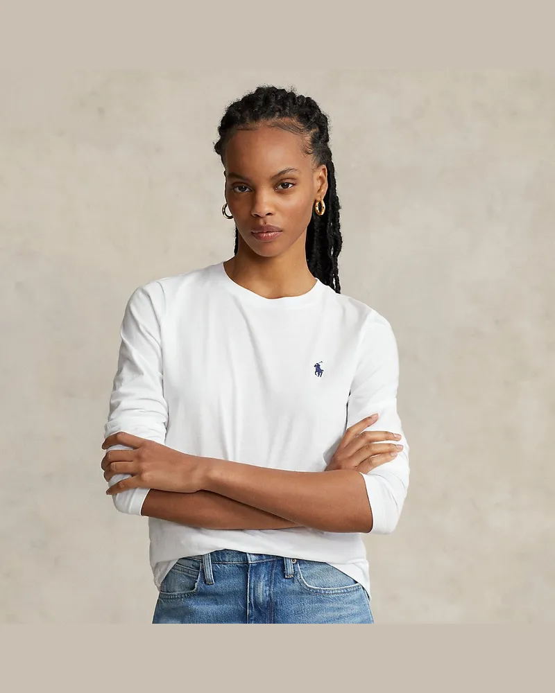 Ralph Lauren Langärmliges Rundhals-T-Shirt aus Jersey White