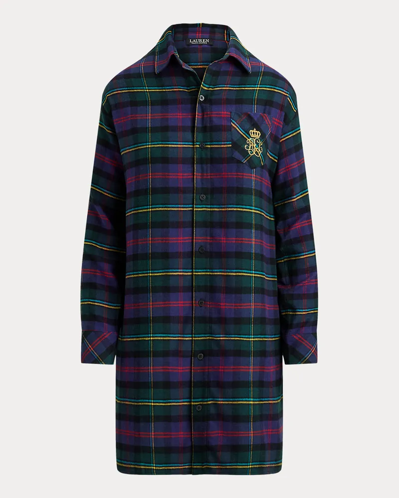 Ralph Lauren Kariertes Nachthemd aus angerautem Twill Green