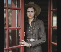 Western-Jumpsuit aus Woll-Leinen-Twill