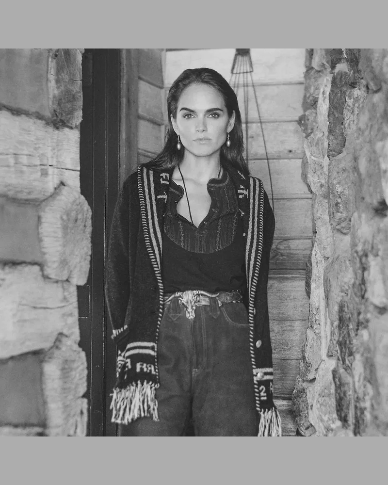 Ralph Lauren Baumwoll-Leinen-Henley mit Stickerei Black