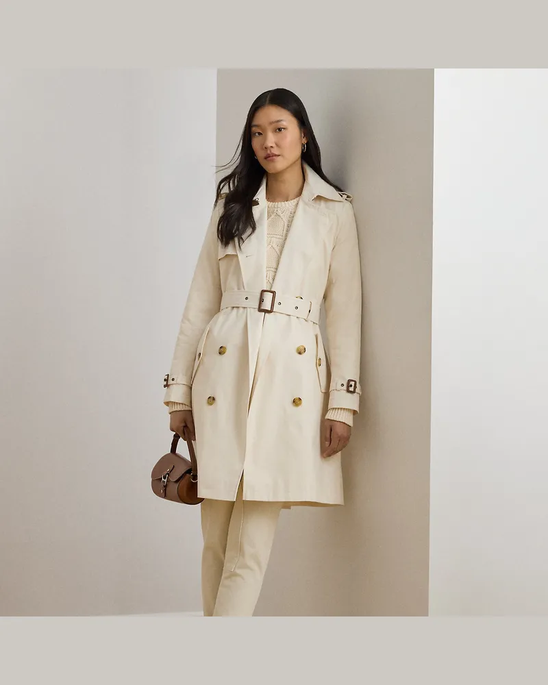 Ralph Lauren Zweireihiger Trenchcoat mit Baumwolle Cream