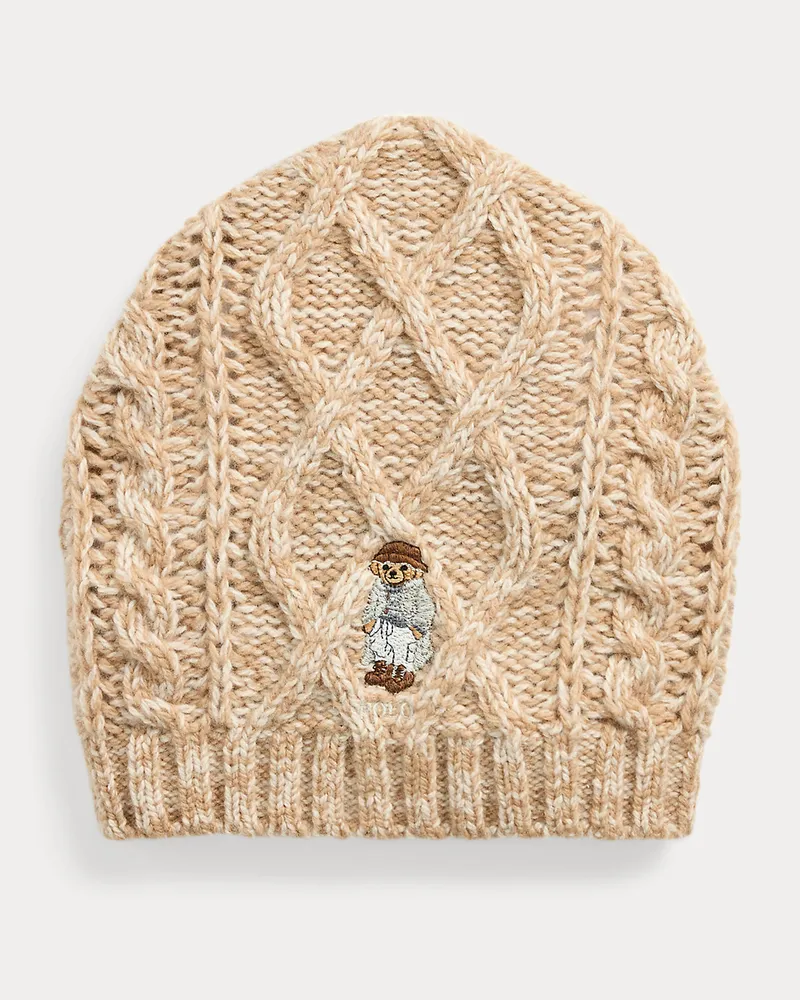 Ralph Lauren Aran-Strickmütze mit Polo Bear Cream