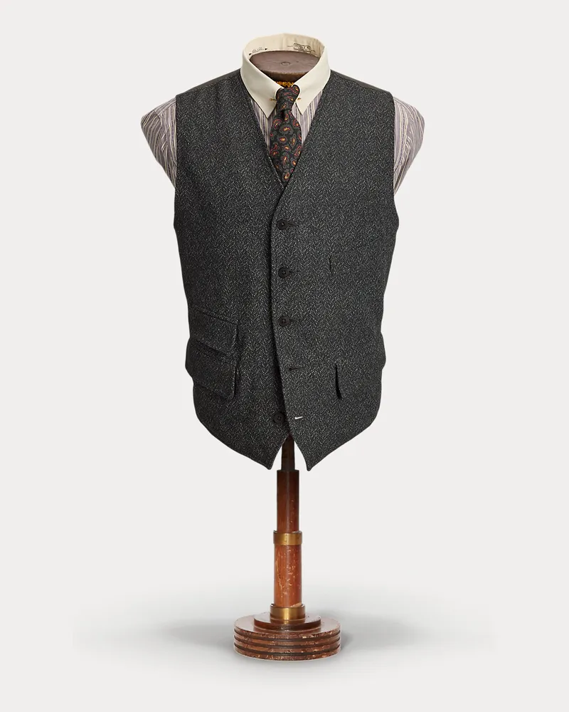 Ralph Lauren Woll-Baumwoll-Weste mit Fischgratmuster Grey