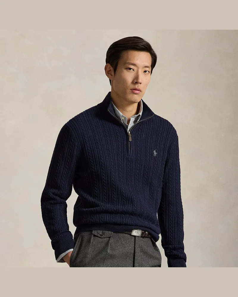 Ralph Lauren Zopfmusterpullover mit Halbrollkragen Blue