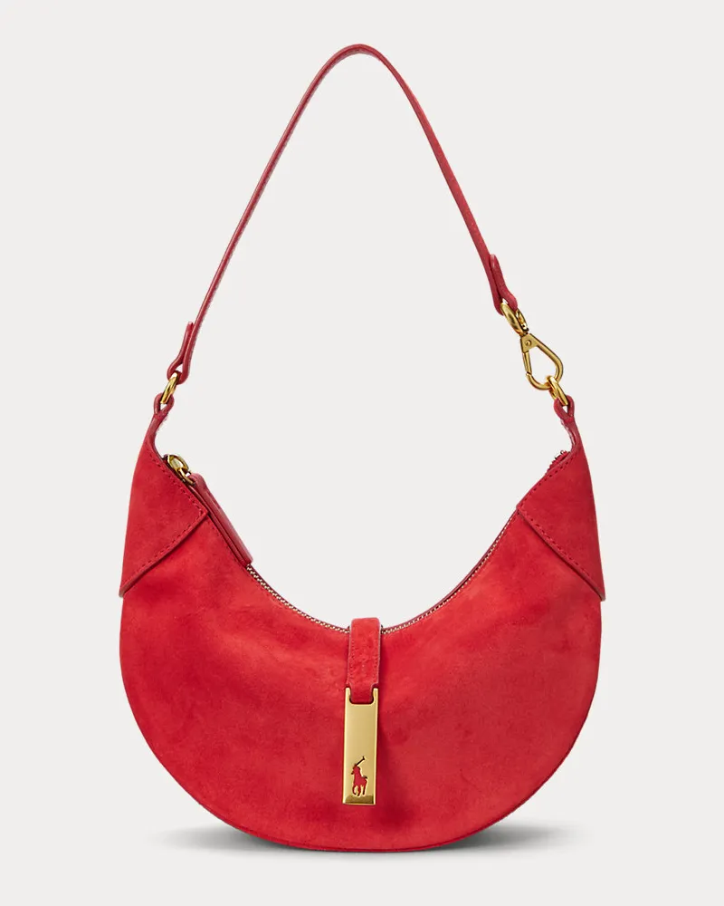 Ralph Lauren Mini-Schultertasche Polo ID aus Wildleder Red