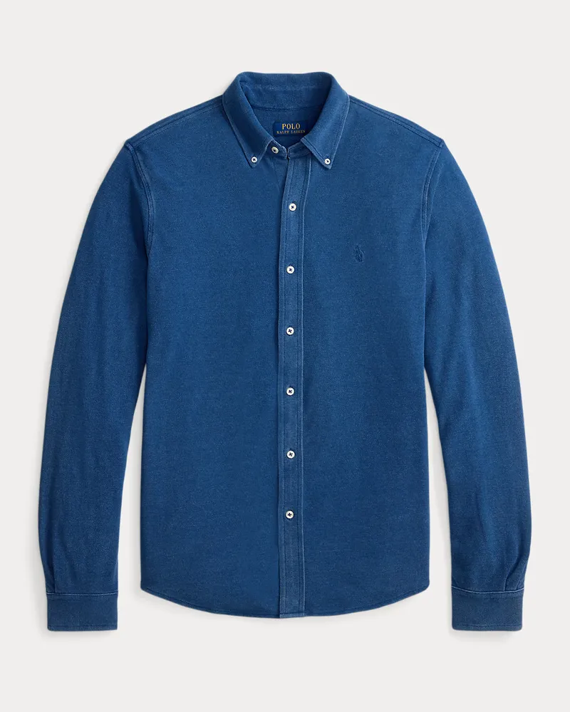 Ralph Lauren Federleichtes Piqué-Hemd in Indigo Blue