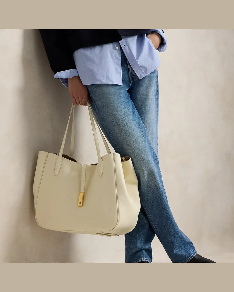 Ralph Lauren Große Tragetasche Polo ID aus Leder White