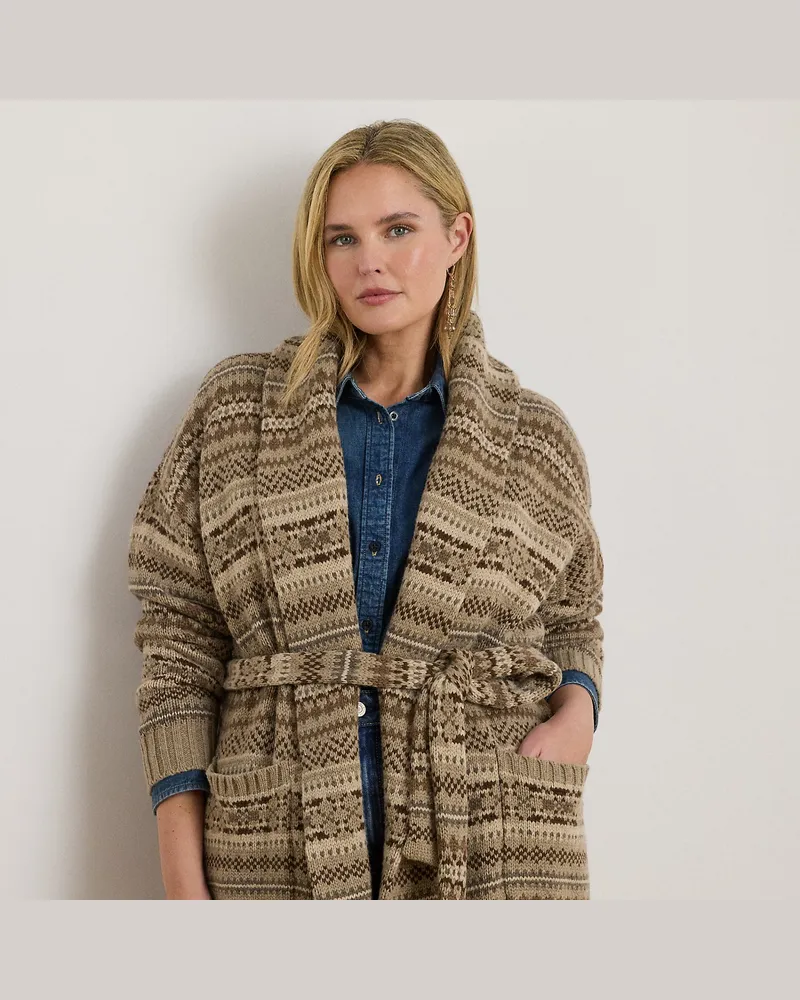 Ralph Lauren Plus Größen - Fair-Isle-Strickjacke mit Gürtel Brown