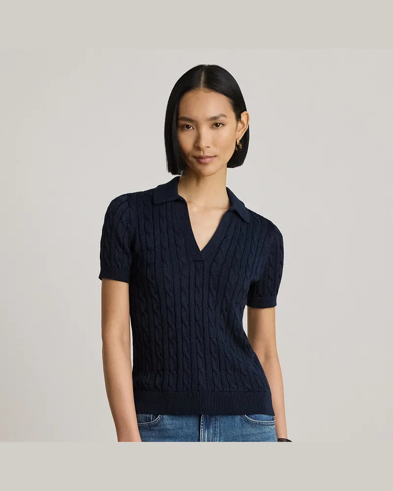 Ralph Lauren Kurzärmliger Pullover mit Zopfmuster Blue