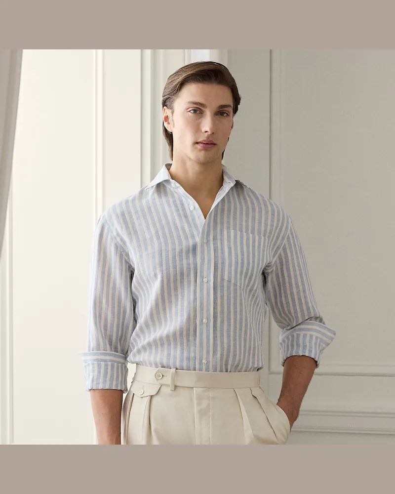 Ralph Lauren Gestreiftes Leinen-Baumwoll-Hemd Blue