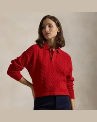 Ralph Lauren Woll-Kaschmir-Poloshirt mit Zopfmuster Red