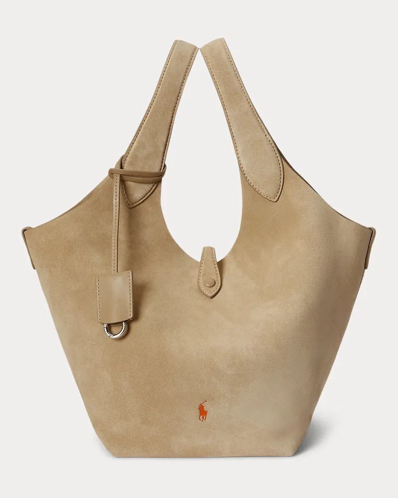 Ralph Lauren Wildleder-Tragetasche Polo Play Cream