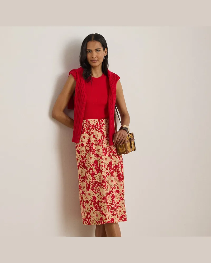 Ralph Lauren Geblümter Midirock aus Crêpe Red