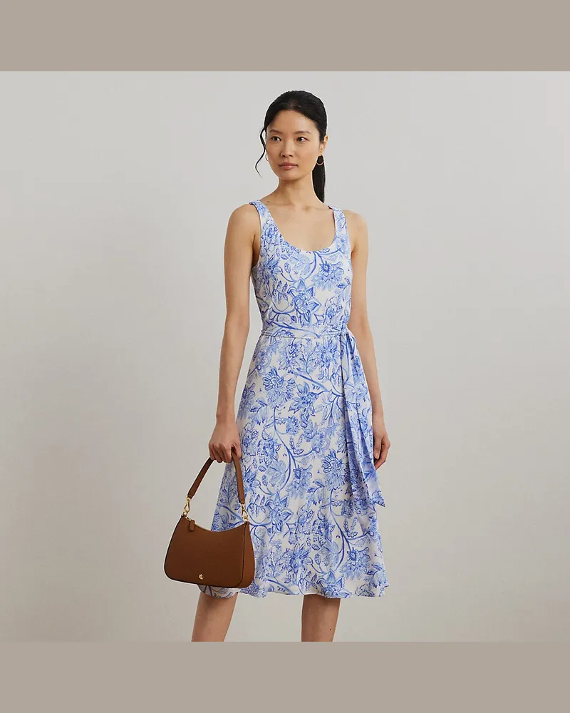 Ralph Lauren Geblümtes Crêpekleid mit Gürtel White