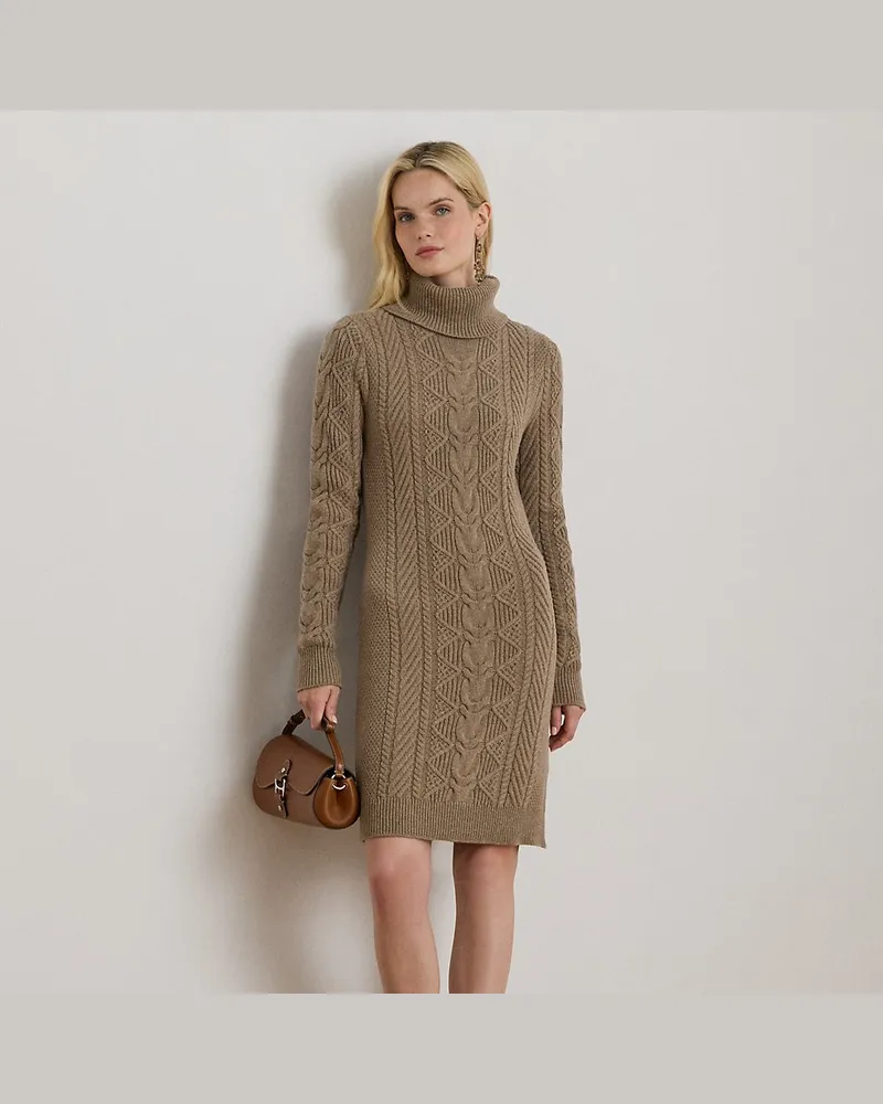 Ralph Lauren Rollkragenpulloverkleid mit Zopfmuster Tan
