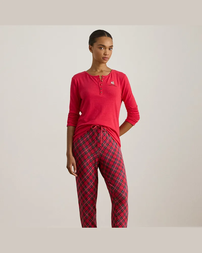 Ralph Lauren Karierter Henley-Pyjama mit Baumwolle Red