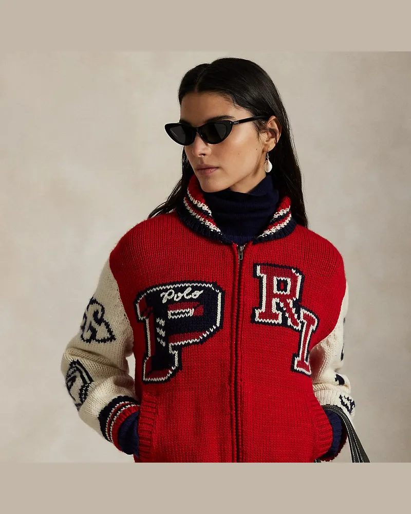 Ralph Lauren College-Strickjacke mit Reißverschluss Red