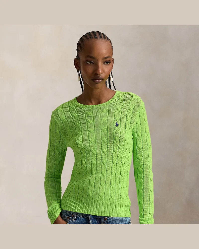Ralph Lauren Baumwoll-Rundhalspullover mit Zopfmuster Green