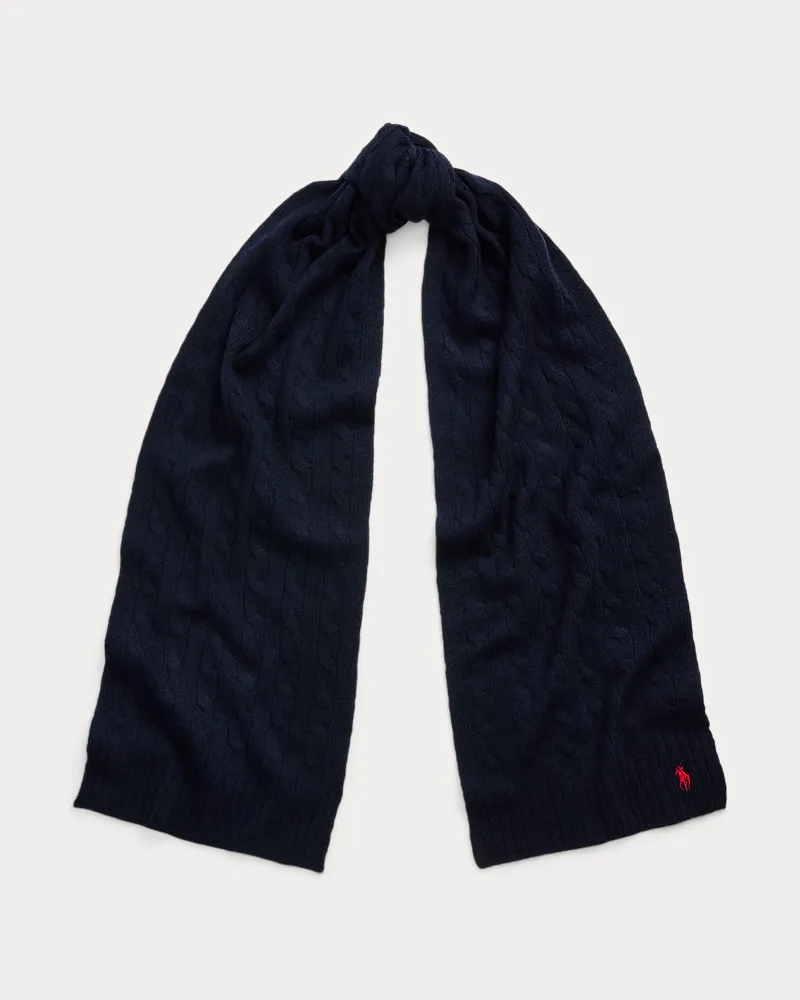 Ralph Lauren Woll-Kaschmir-Schal mit Zopfmuster Blue