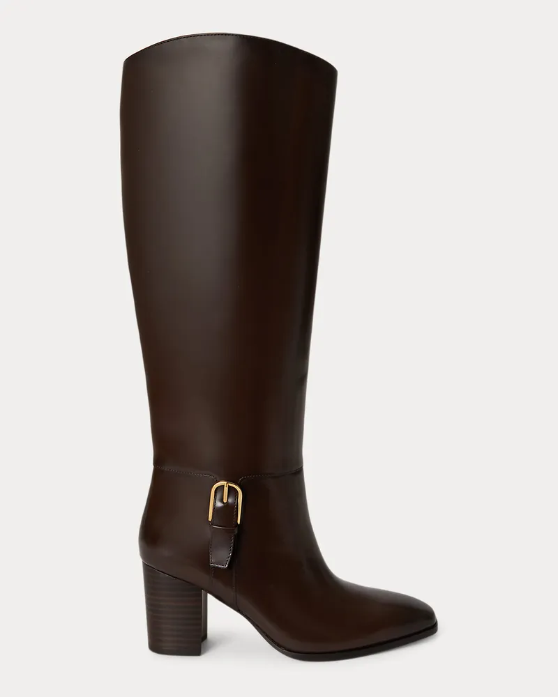 Ralph Lauren Hoher Lederstiefel Raelynn mit Absatz Brown