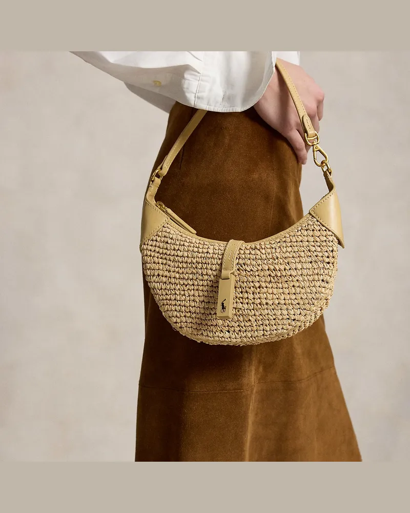Ralph Lauren Mini-Schultertasche Polo ID aus Bast Tan