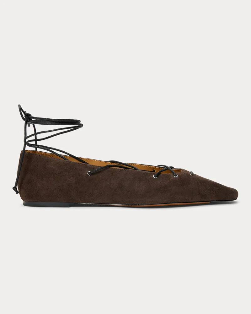 Ralph Lauren Wildleder-Ballerina mit Schnürung Brown