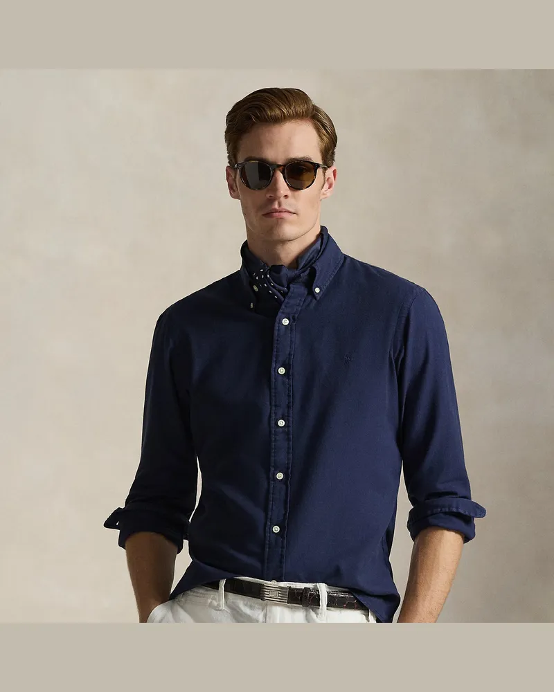 Ralph Lauren Custom-Fit strukturiertes Ratière-Hemd Blue