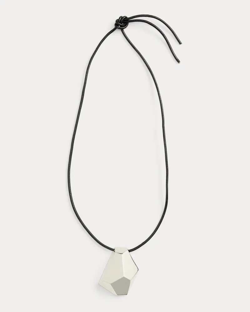 Ralph Lauren Geometrische silberfarbene Lederkette Grey