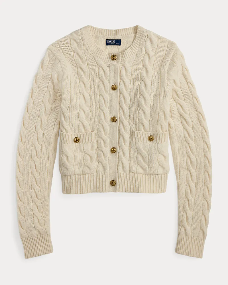 Ralph Lauren Woll-Kaschmir-Strickjacke mit Zopfmuster White