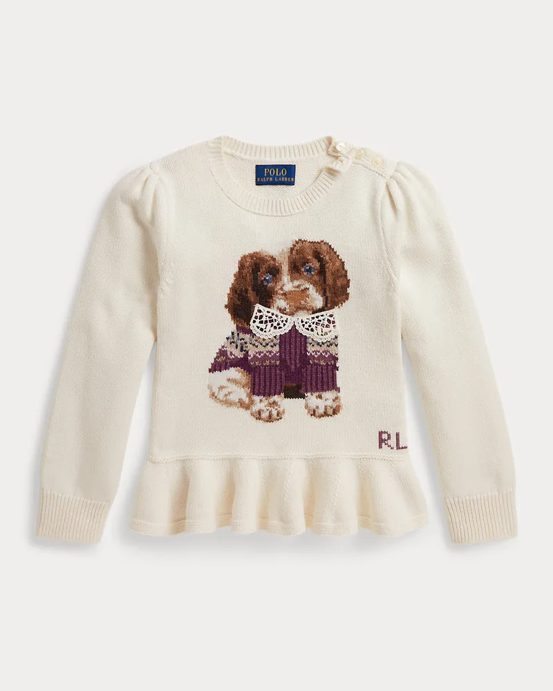 Ralph Lauren Schößchenpullover mit Hundemotiv Cream