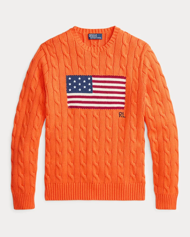 Ralph Lauren Pullover mit Zopfmuster und US-Flagge Orange