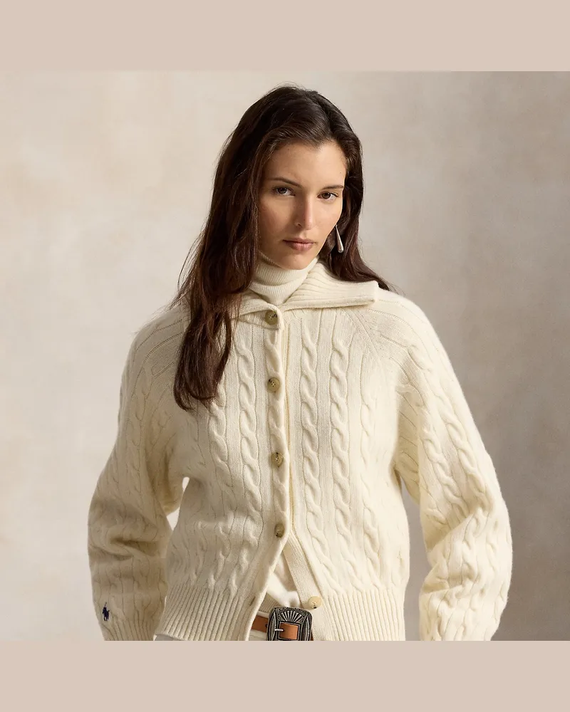 Ralph Lauren Woll-Kaschmir-Jacke mit Zopfmuster White