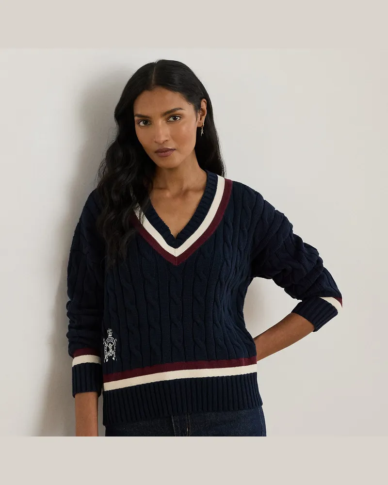 Ralph Lauren Baumwoll-Cricketpullover mit Zopfmuster Blue