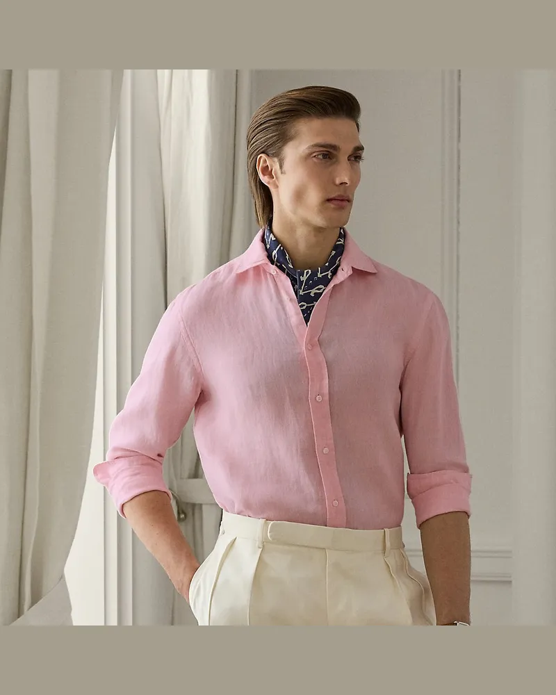 Ralph Lauren Leinenhemd mit Korbmuster Pink