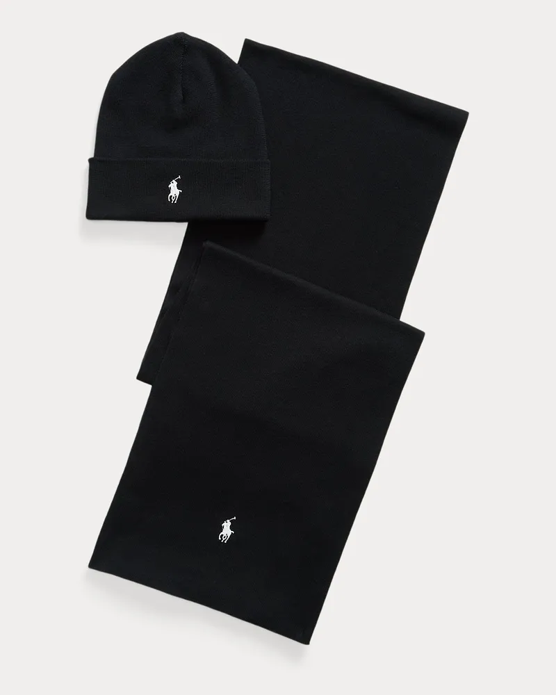 Ralph Lauren Gerippte Mütze und Schal im Geschenkset Black