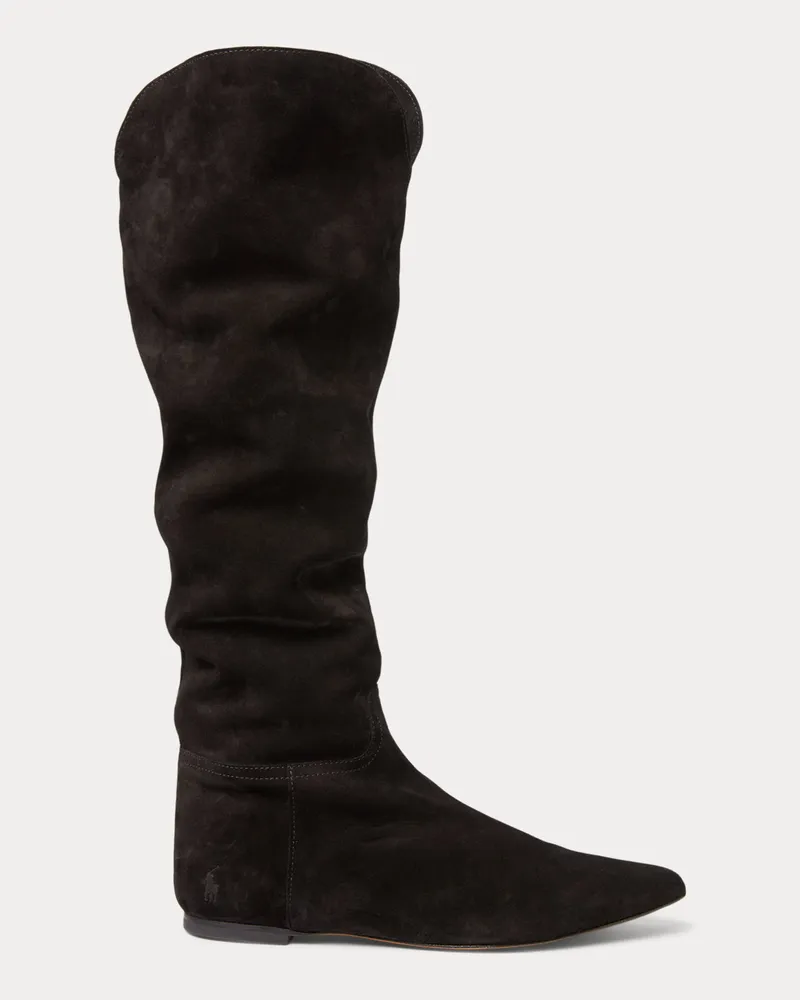 Ralph Lauren Flacher, kniehoher Stiefel aus Wildleder Black