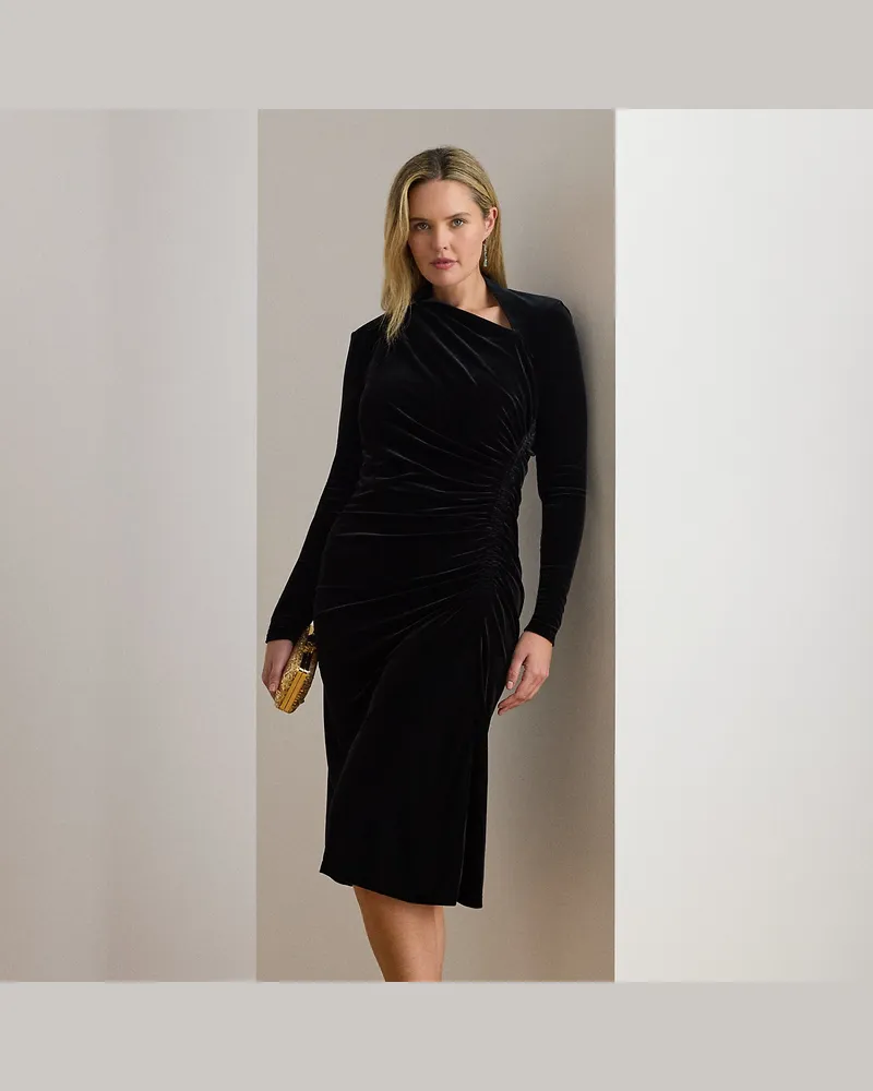Ralph Lauren Plus Größen - Asymmetrisches Samtkleid mit Raffungen Black