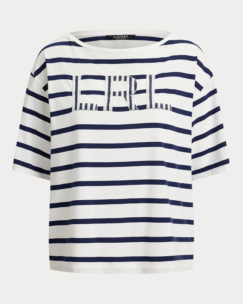 Ralph Lauren Gestreiftes T-Shirt mit Perlenlogo White