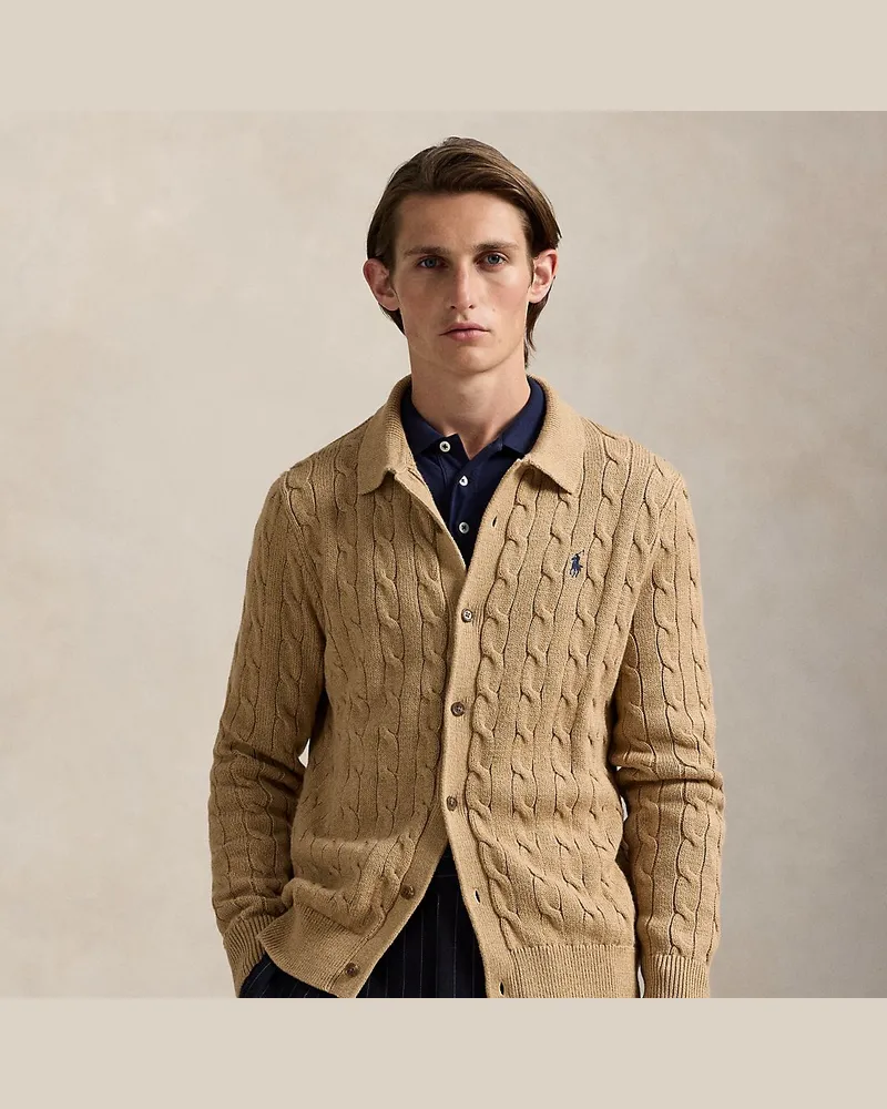 Ralph Lauren Baumwollstrickjacke mit Zopfmuster Brown