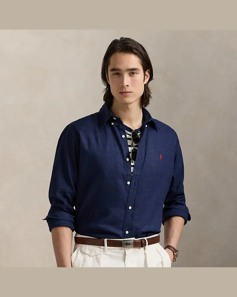 Ralph Lauren Custom-Fit Leinen-Baumwoll-Hemd Blue