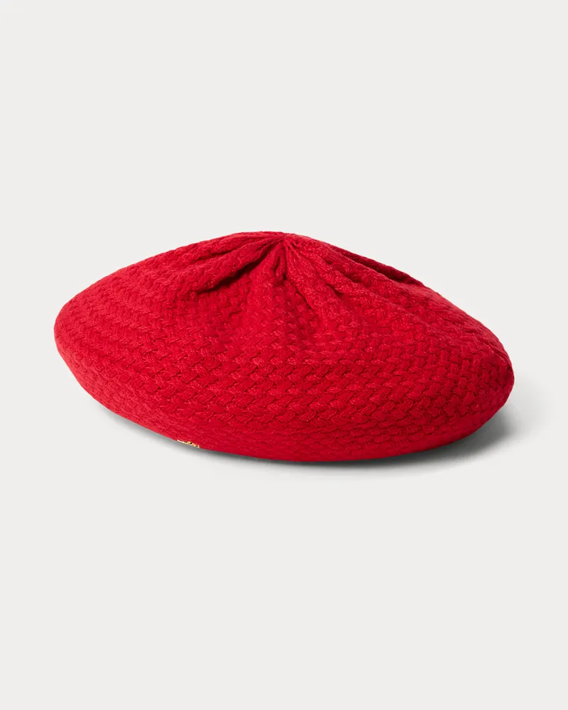 Ralph Lauren Baskenmütze mit Korbstrickmuster Red