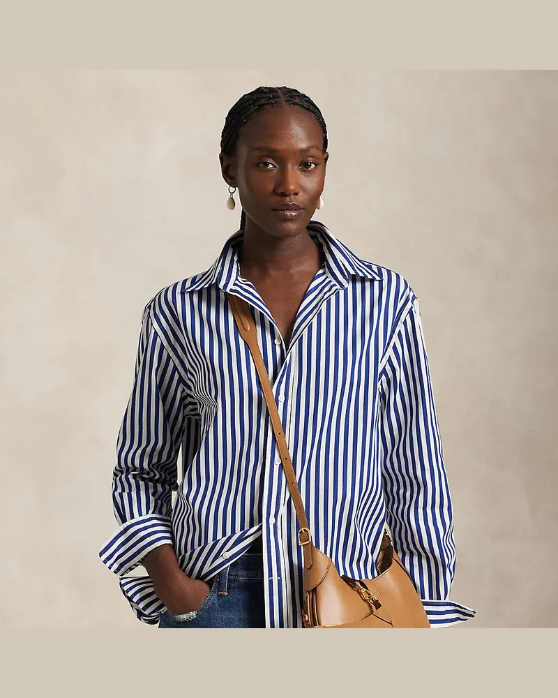 Ralph Lauren Übergroßes Baumwollhemd mit Streifen Blue