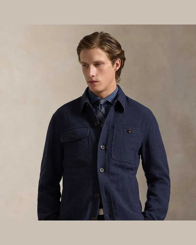 Ralph Lauren Wolljacke mit Fischgratmuster Blue